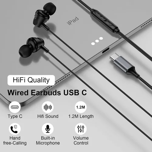 Vista 3 de Auriculares USB C con cable para iPhone 17e 17 Pro Max 17 Air 16 16e 15 Tipo C Auriculares con cable Auriculares