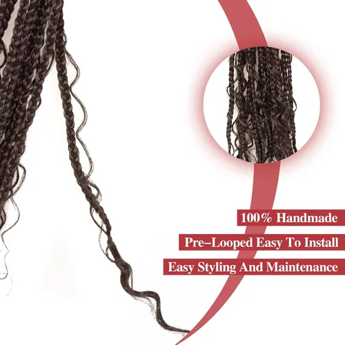 Vista 5 de Trenzas de ganchillo de cabello bohemio con trenzas de ganchillo Goddess Box Braids Box Braids de cabello de 14 pulgadas, 8 paquetes de trenzas