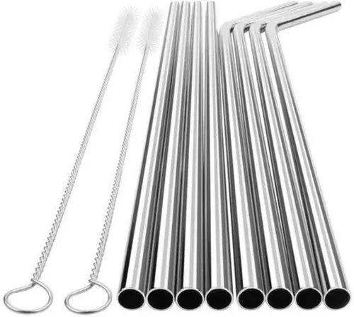 Vista 3 de Juego de 20 pajitas de acero inoxidable de 10.5 pulgadas reutilizables y cepillos de limpieza
