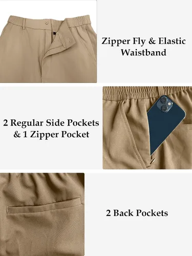Vista 3 de Pantalones de golf para hombre, elásticos, pantalones de trabajo y viajes, pantalones técnicos, casuales, con trabillas para cinturón con 5 bolsillos