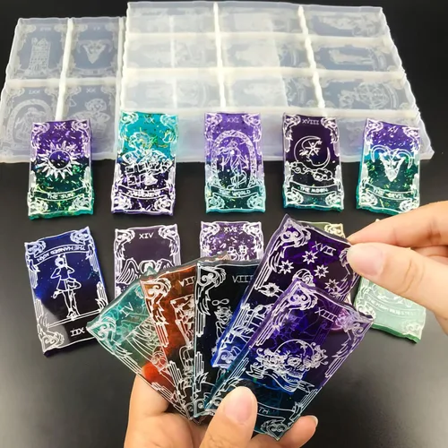 Vista 5 de Moldes de resina para cartas de tarot, 22 moldes de arcanos principales para tarjetas de bricolaje, llaveros, joyas