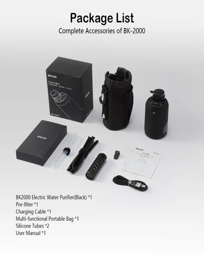 Vista 9 de BKLES Filtro de agua para campamento: purificador de agua portátil eléctrico de supervivencia, 0.01 micras, sistema de filtración de agua de 6