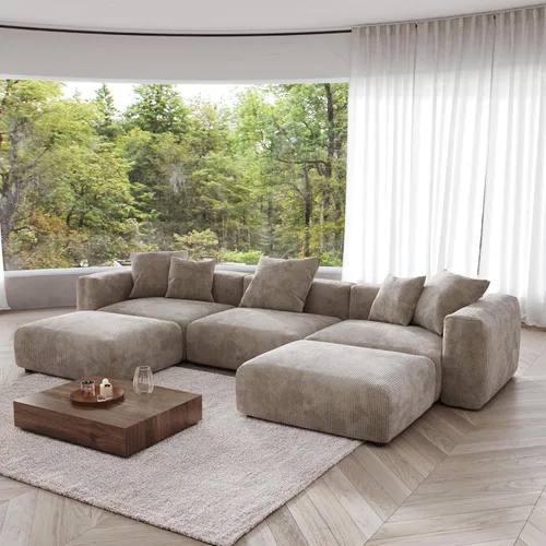 Vista 22 de JACH Sofás Seccionales de Pana para Sala de Estar, Sofá Seccional Modular con Otomanas Chaise, Fundas de Cojines Removibles, Sofá Cama Moderno