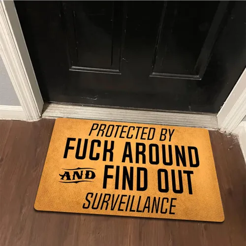 Vista 5 de Tapete de bienvenida divertido para decoración del hogar, tapete de bienvenida con parte trasera de goma (18 x 30 pulgadas) protegido por follar