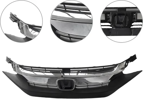 Vista 3 de Parachoques delantero parrilla superior negro W/cromo para 2016 2017 2018 2019 Honda Civic HO1212117