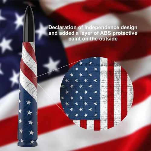Vista 4 de Antena para Auto Camión con Tapas de Válvula de Neumático Bandera Americana Diseño Antirrobo, Reemplazo Corto Universal para Ford F150 F250 F350