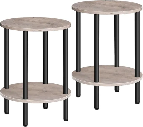 Vista 12 de CHOEZON Mesa auxiliar redonda, mesa auxiliar de 2 niveles, mesita de noche redonda pequeña con tubo de metal resistente, mesa auxiliar circular Negro