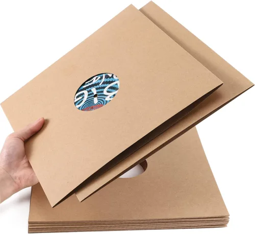 Vista 8 de Facmogu 10 piezas de 30,48 cm de fundas para discos de vinilo LP, fundas de discos de vinilo de cartón de 350 g/m² con acabado kraft, fundas