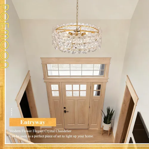 Vista 5 de Lámpara de cristal transparente de flores de 24 "8 luces de oro Dorado