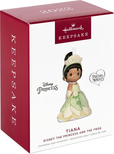 Vista 3 de Hallmark Keepsake Adorno de Navidad 2022, Disney Precious Moments La Princesa y la Rana Tiana, Porcelana Princesa Tiana