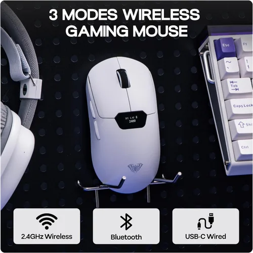 Vista 6 de MechLands Aula SC390 - Mouse ligero para juegos con pantalla de visualización, 2.4G/USB-C/BT mouse inalámbrico con batería de 400 mAh, ajustable