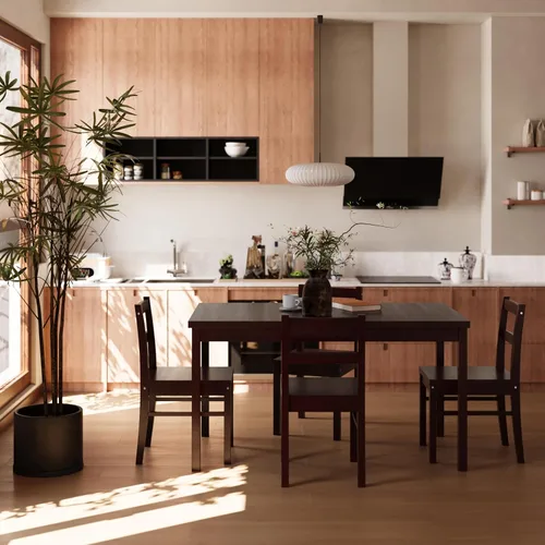 Vista 4 de Juego de mesa de comedor rectangular moderna de madera maciza de 5 piezas para 4, mesa y 4 sillas de comedor de madera maciza para cocina, bar, sala
