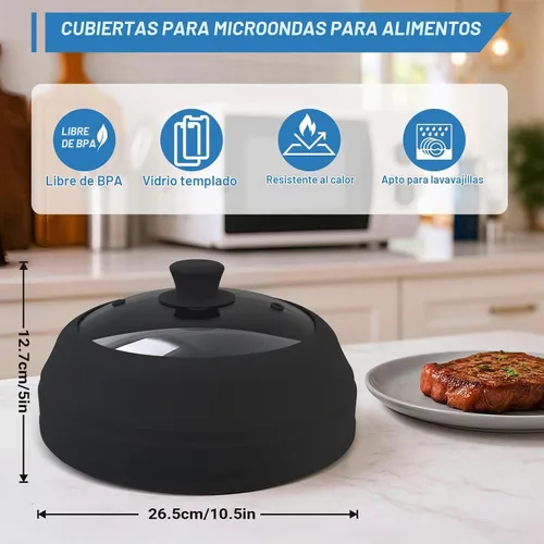 Vista 2 de Cubierta de vidrio para microondas, cubierta plegable de microondas de 10.5 pulgadas para vidrio de alimentos, tapa de silicona ventilada