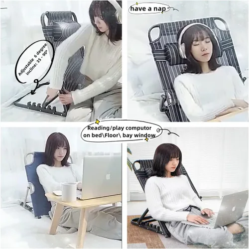Vista 8 de Silla de cama con soporte para respaldo de cama, respaldo ajustable, asiento de lectura, soporte de 6 grados para sentarse en la playa, cómodo