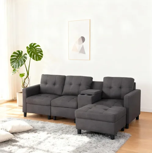 Vista 12 de Sofá modular de 55 pulgadas con otomana móvil, sofá de 2 asientos para espacios pequeños, sofá de nube en forma de L, sofá modular pequeño para sala