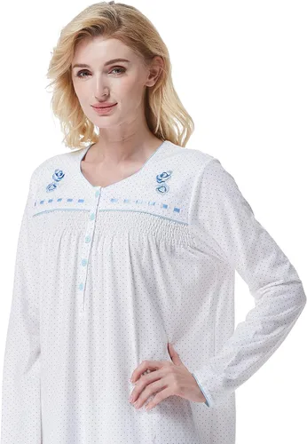 Vista 5 de Keyocean - Camisón para mujer, 100% algodón, suave, cálido, cómodo, ropa de dormir y descanso para otoño e invierno