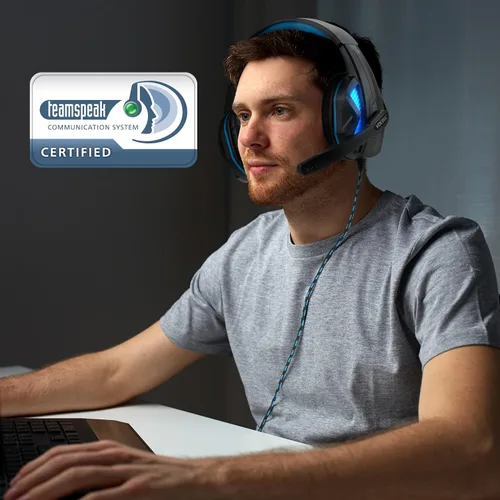 Vista 7 de Auriculares de PC para videojuegos para PS4 y ordenador con sonido envolvente 71 Auriculares de ordenador Voltaic PRO Esports con micrófono luz LED