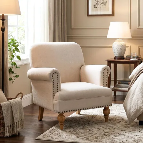 Vista 6 de DM Furnitue - Silla de acento moderna, sillas de brazo cómodas, silla de salón tapizada cómoda, sofá individual/sofá para dormitorio/sala de estar