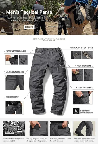 Vista 4 de CQR Men's Flex Ripstop Tactical Pants, Water Resistant Stretch Cargo Pants, Lightweight EDC Hiking Work Pants