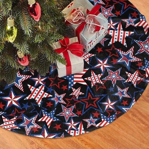 Vista 6 de 4 de julio Patrióticos Bandera Americana Estrellas y Rayas Día de los Veteranos Falda para Árbol de Navidad Día de los Caídos Alfombrilla para Árbol