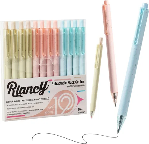 Vista 11 de Paquete de 12 bolígrafos de gel color beige crema, bonitos bolígrafos retráctiles estéticos de tinta negra neutra, punta fina de 0.020 in, secado