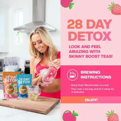 Vista 5 de Skinny Boost - Té de noche (paquete de 2) 28 bolsas de té en total, apoya la desintoxicación y la limpieza, reduce la hinchazón, todo natural, vegano