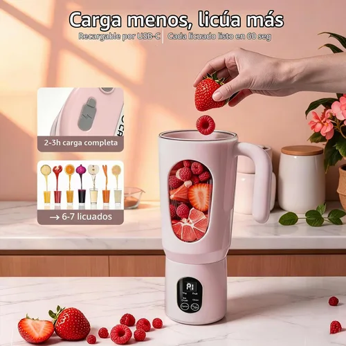 Vista 4 de Licuadora portátil para batidos, 580ML USB-C recargable Juicer Cup (rosa)