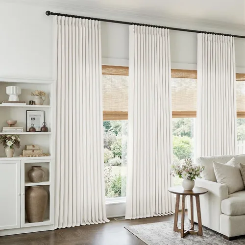 Vista 42 de TWODRAPES Juego de 2 paneles de cortinas plisadas de lino de 96 pulgadas de Avena