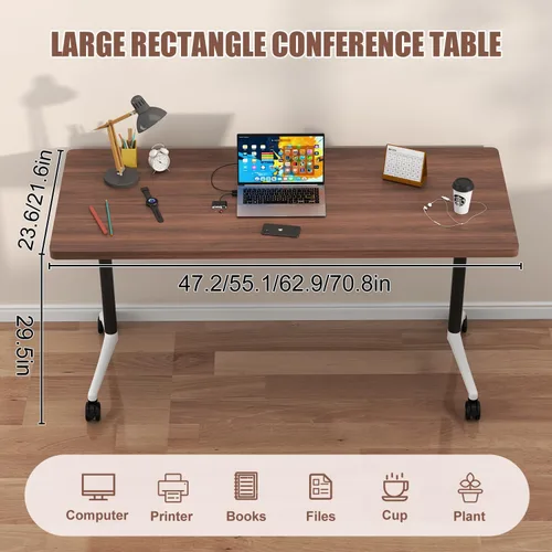 Vista 2 de Folding Conference Table with Wheels, 70.8" Flip-top Training Table, 6Pack Walnut 1