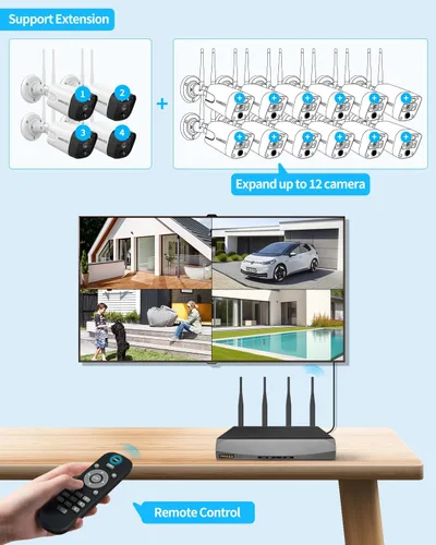 Vista 5 de (5.5MP y audio de 2 vías) Detección PIR 3K 1944P Antenas duales mejoran WiFi Sistema de cámara inalámbrica de seguridad para el hogar