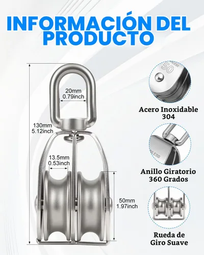 Vista 2 de Rocaris Paquete de 2 bloques de polea doble de elevación de acero