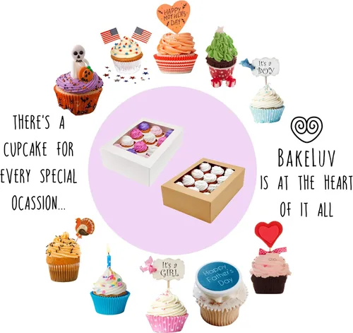 Vista 6 de BAKELUV 12 cajas de magdalenas marrones, recipientes para cupcakes 13x9.5x4, paquete de 50