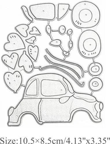Vista 2 de Marco de metal para automóvil y corazones, troqueles de corte de boda, plantillas cortadas para álbumes de recortes, fotos, papel decorativo