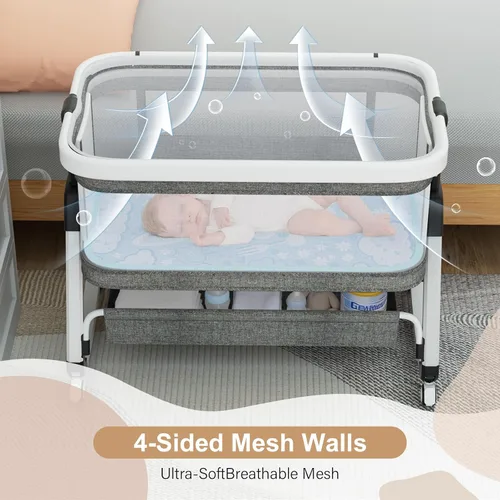 Vista 3 de Moisés de bebé 3 en 1, moisés de noche para bebé, moisés portátil con mosquitera y cesta de almacenamiento, moisés mecedora ajustable de 6 alturas