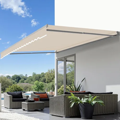 Vista 3 de MCombo Toldo de patio de 8 x 7 pies para toldos retráctiles manuales (blanco hueso, 8 x 7 pies) Aluminum Frame; 280g/m² Polyester Fabric; Fabric