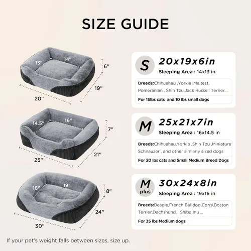 Vista 3 de Bedsure Cama lavable para perros pequeños y gatos, cama rectangular para cachorros, 20 x 19 x 6 pulgadas