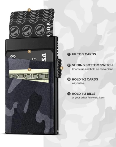 Vista 6 de VULKIT Cartera desplegable para tarjetas de crédito con bloqueo RFID, funda delgada de aluminio de metal con bolsillo para dinero para tarjetas