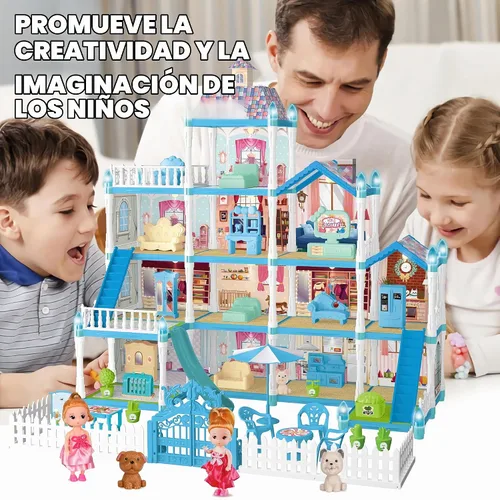 Vista 5 de Casa de Muñecas OCTERIC para Niñas, Casa de Muñecas de 13 Habitaciones con 2 Muñecas, Luces, Figuras, Cachorros, Muebles, Accesorios, Juguetes
