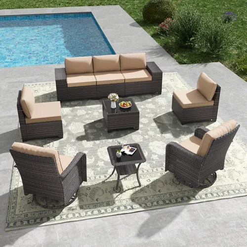 Vista 86 de Kullavik - Juego de muebles para exterior de 6 piezas con sofá modular de ratán de polietileno, color negro