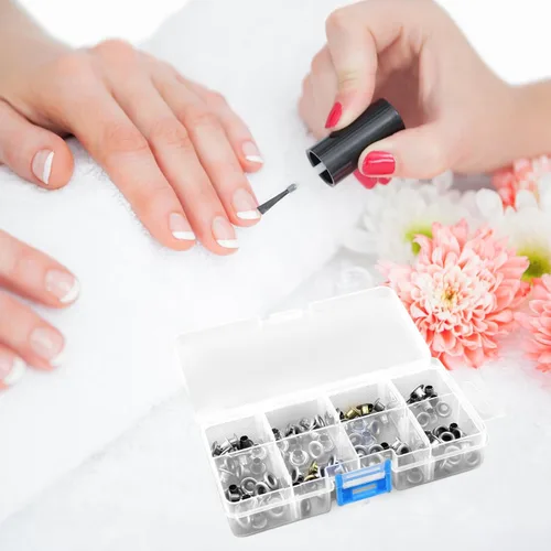 Vista 5 de Healifty Caja de herramientas transparente para arte de uñas, organizador de 8 ranuras con tapa, estuche de almacenamiento de manicura de plástico
