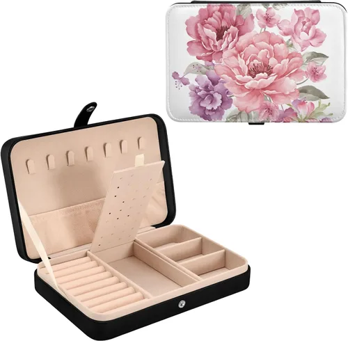 Vista 2 de Joyero organizador para mujeres y niñas, almacenamiento portátil de joyería para aretes, anillos, collares, pulseras, relojes, flores pequeñas
