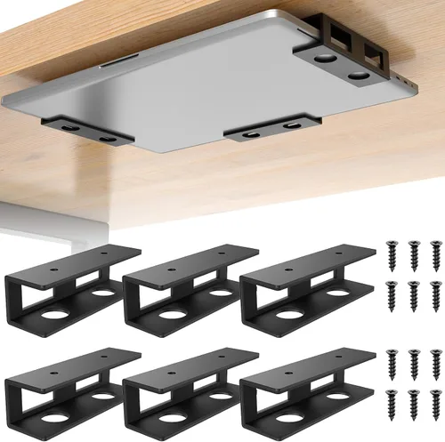 Vista 9 de Soporte de 3 piezas para debajo del escritorio para portátil con tablero de fieltro antiarañazos y estante duradero para almacenamiento
