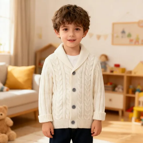 Vista 7 de Feidoog - Chamarra de punto con botones para bebés, suéter de ganchillo con cuello en V, suéter de punto para niños pequeños, patrón de punto