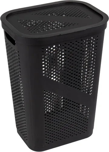 Vista 6 de Mind Reader Cesto delgado para ropa sucia con tapa, 60 L, diseño cónico para baños, armarios, plástico, juego de 2, color negro