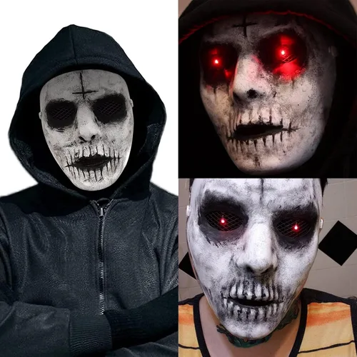Vista 5 de Máscara de asesino de demonios, máscara de zombi de terror con ojos