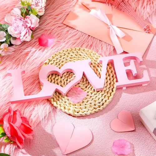 Vista 3 de Kigley Letrero de amor de madera para decoración del día de San Valentín, decoración de mesa de boda, letras de amor de madera, letreros de Rosa