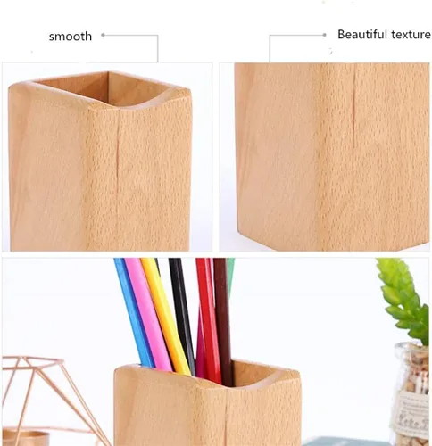 Vista 2 de Armiya Organizador de bolígrafos de madera para escritorio, oficina, organizador de madera natural, caja de almacenamiento, suministros