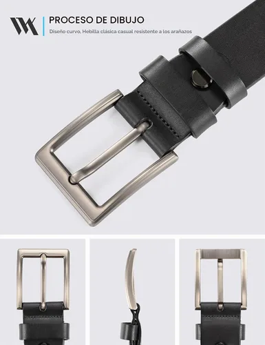 Vista 3 de WOLFANT Cinturón de cuero de grano completo para hombre, 1.5" cuero sólido italiano real Negro