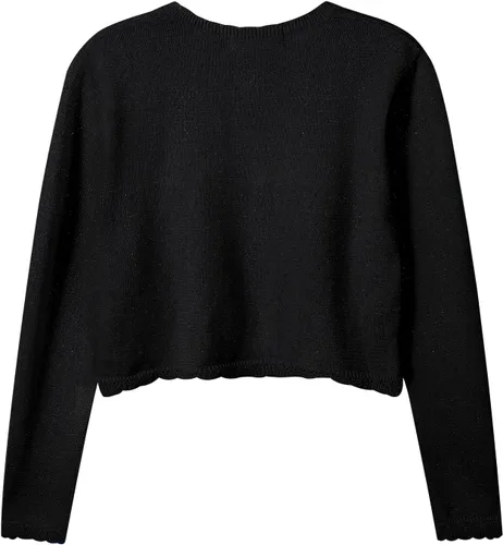 Vista 4 de Bolero de manga larga con brillo para niñas, cardigan con cierre de botón, de punto, para niñas de 3 a 12 años Negro