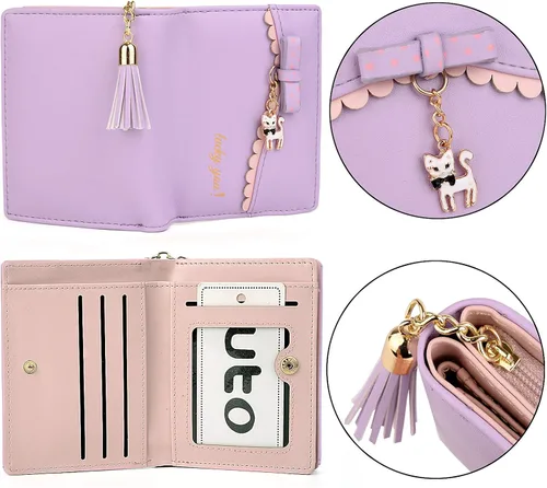 Vista 4 de UTO Wallet for Girls PU Leather Card Holder Organizer Women Small Cute Coin Purse Orange